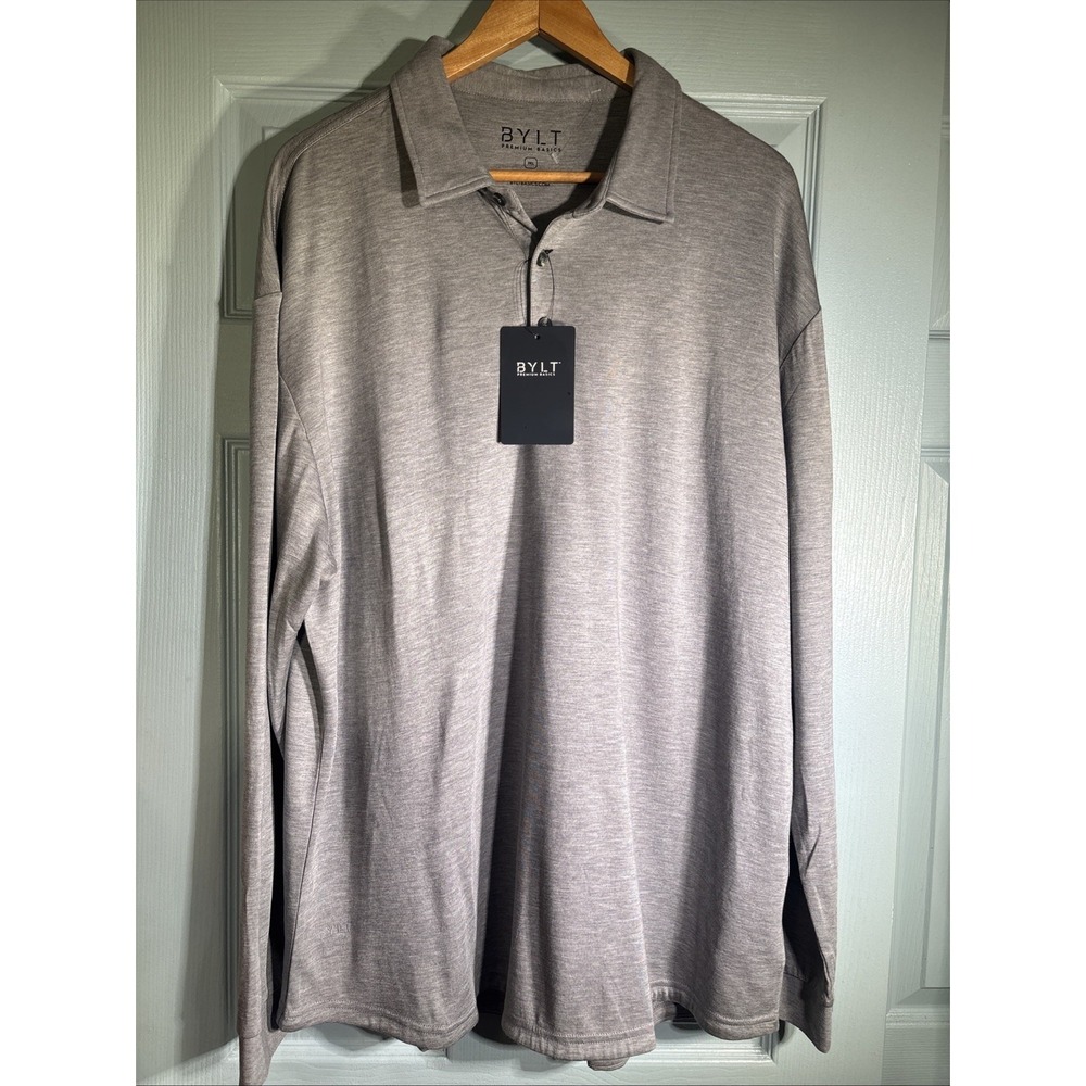 BYLT Shirt Mens 3XL Gray Comfort Wool Long Sleeves Polo Premium Basics NWT